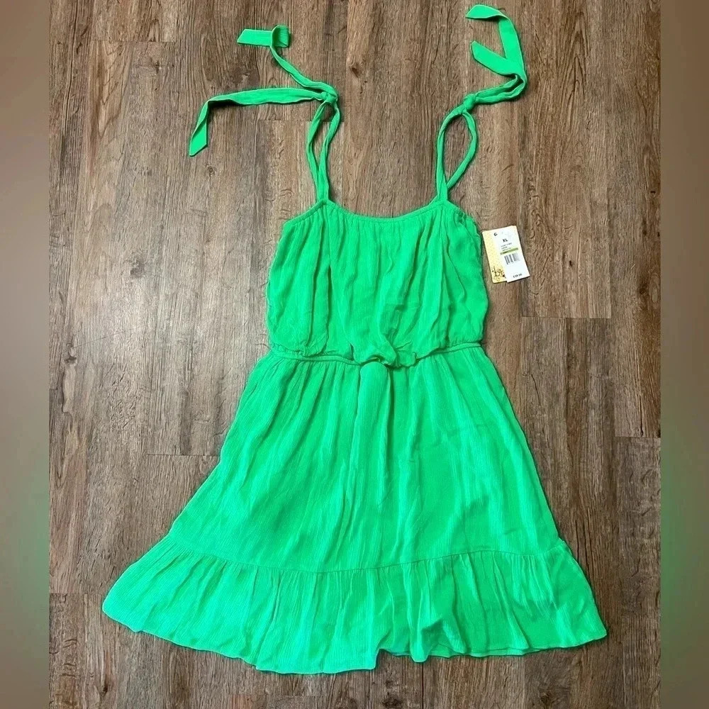 BeBop Green Ruffled Sundress with Tie Front